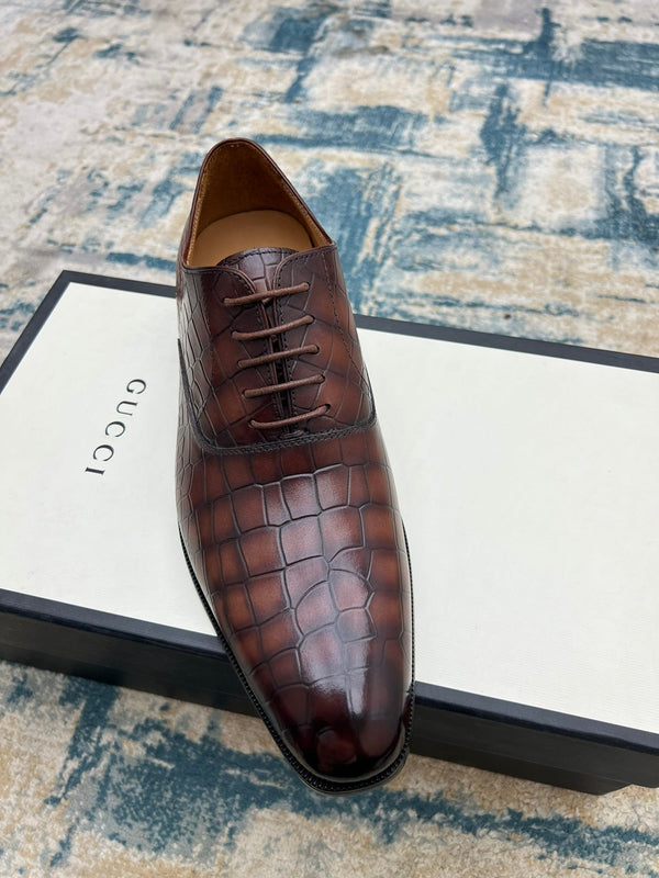 GG Men's Dress Shoe Brown Crocodile Embossed Calfskin 533108
