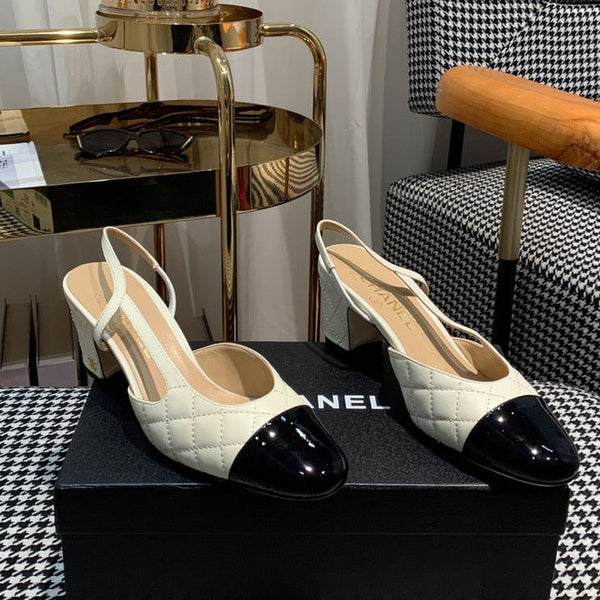 slingback 60mm pelle di vitello trapuntata color crema pelle di vitello verniciata nera