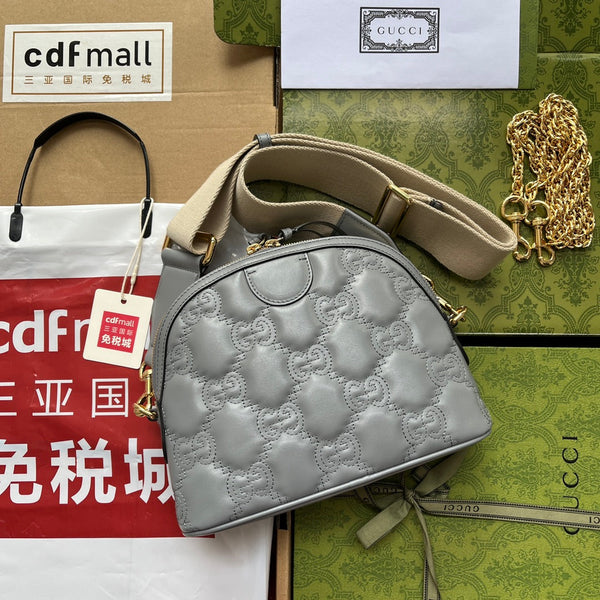 BORSA A TRACOLLA IN PELLE MATELASSÉ 23 IN PELLE DI VITELLO GOFFRATA GRIGIA, FERRAMENTA ORO
