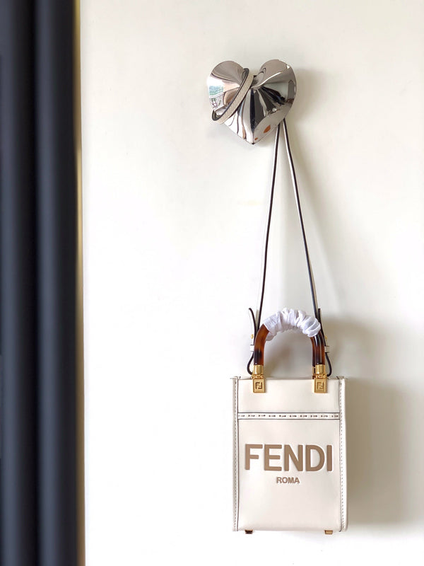 Borsa shopper Fend Mini Sunshine 18 in pelle bianca 