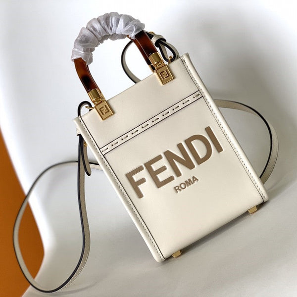 Borsa shopper Fend Mini Sunshine 18 in pelle bianca 