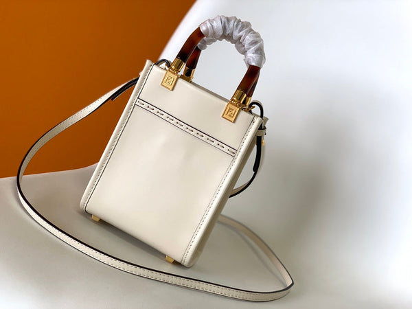 Borsa shopper Fend Mini Sunshine 18 in pelle bianca 