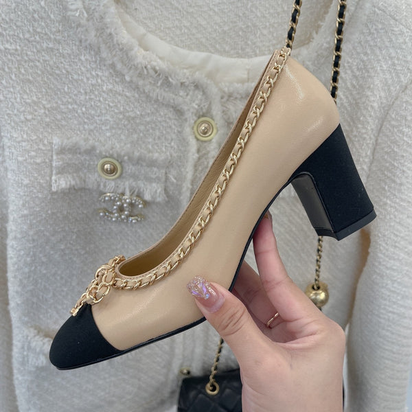 Scarpe con tacco alto CC 65mm Beige con catena a farfalla in pelle di agnello