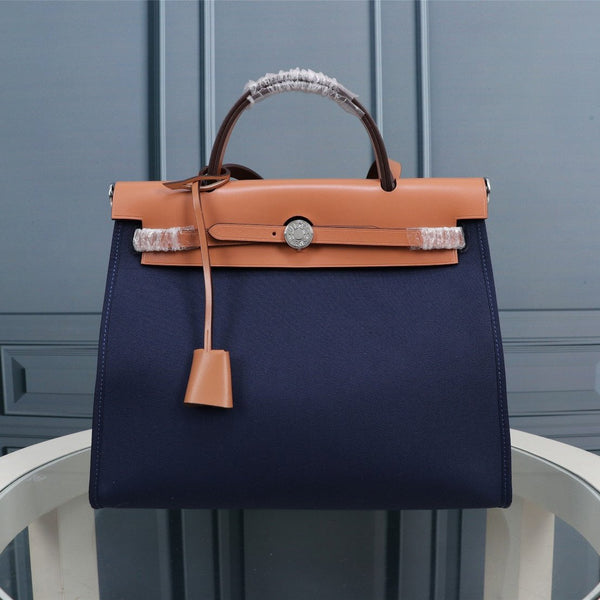 HM HERBAG ZIP 31 TELA BLU MARINO E BRONZO