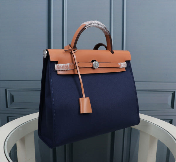 HM HERBAG ZIP 31 TELA BLU MARINO E BRONZO