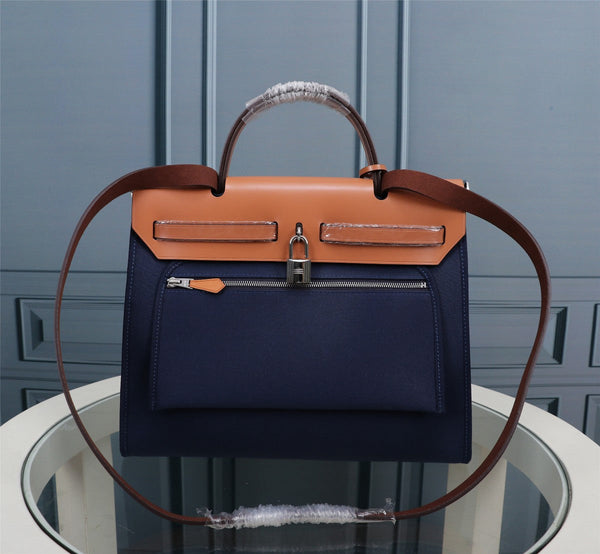 HM HERBAG ZIP 31 TELA BLU MARINO E BRONZO