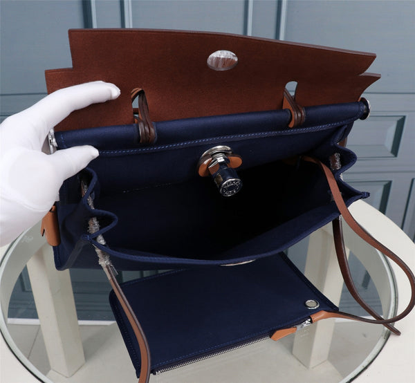HM HERBAG ZIP 31 TELA BLU MARINO E BRONZO
