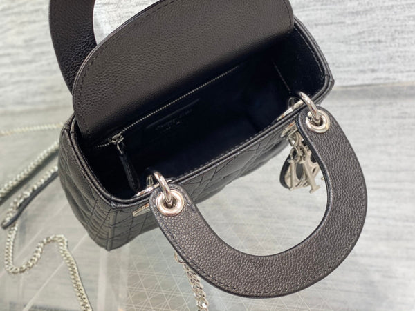 mini lady 17cm borsa in pelle di vitello nera