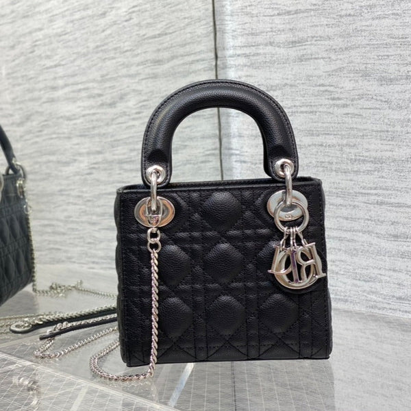 mini lady 17cm borsa in pelle di vitello nera