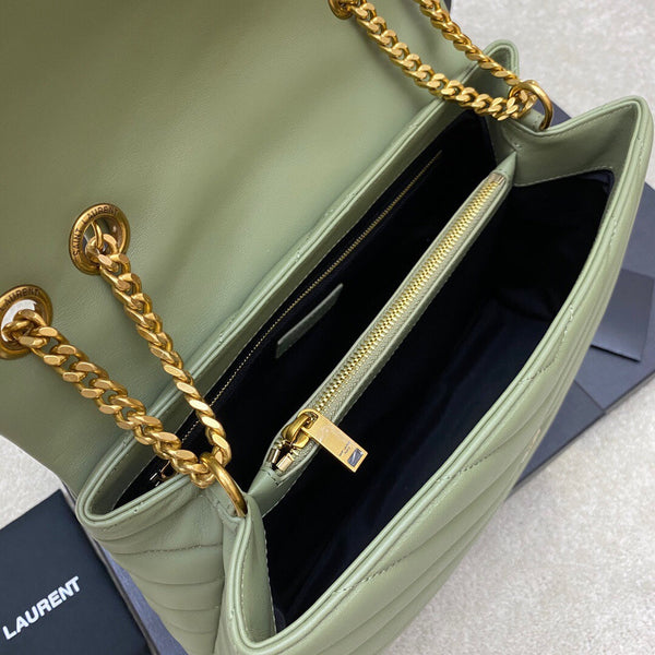 LOULOU MEDIUM 32 CUIR MATELASSÉ VERT KAKI MÉTAL DORÉ