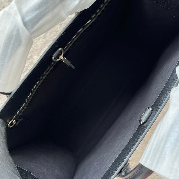 BORSA TOTE MEDIA CON STAMPA TIGRE 38 IN TELA NERA E FINITURE IN PELLE