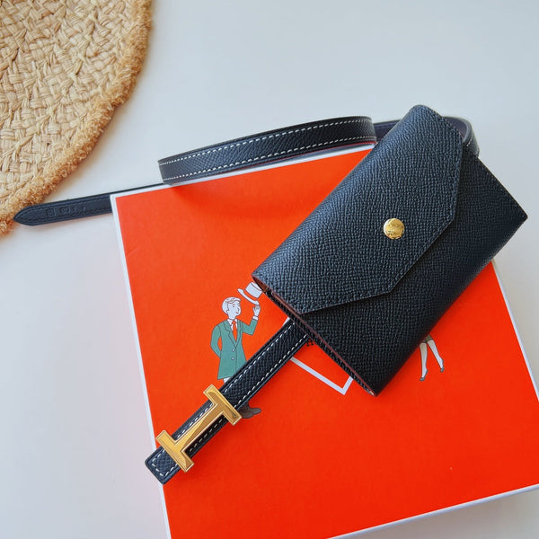cintura Focus 13mm con tasca Kelly nera fibbia Epsom Gold