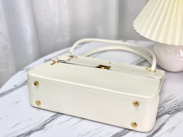 BORSA A MANO PARISIENNE 30 IN PELLE DI VITELLO LISCIA BIANCA