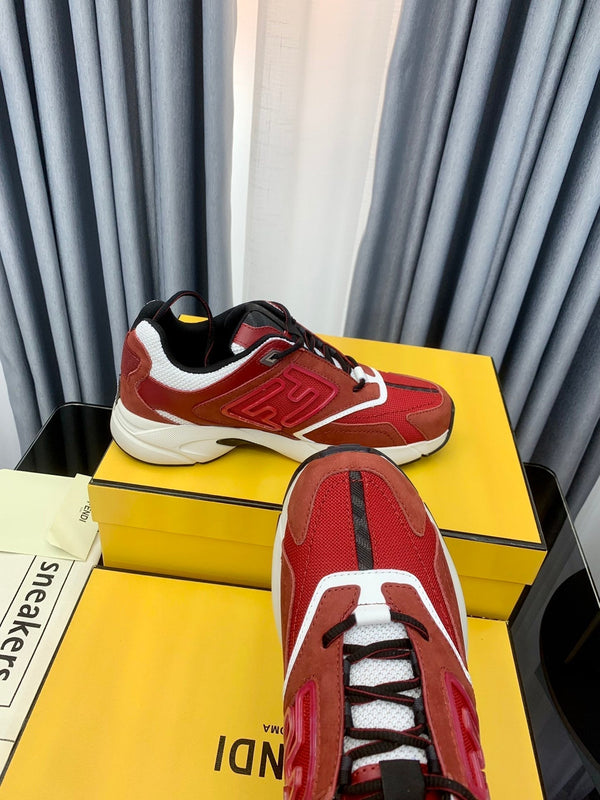 FENDI FASTER TRAINER IN BURGUNDY RED SUEDE AND CALFSKIN