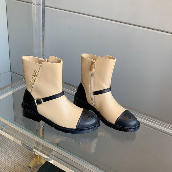 Stivaletti con cinturino anteriore CC 35mm Nero Beige Pelle di pecora 464552
