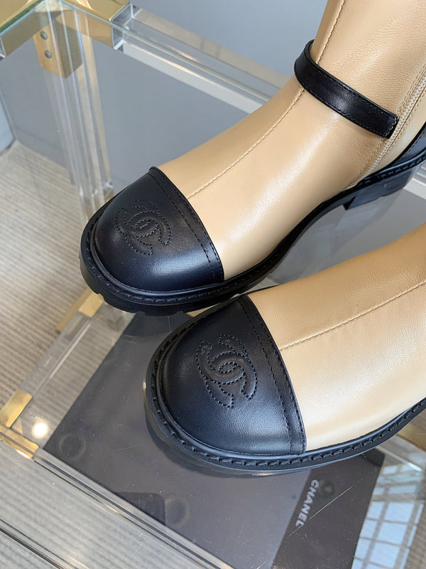Stivaletti con cinturino anteriore CC 35mm Nero Beige Pelle di pecora 464552