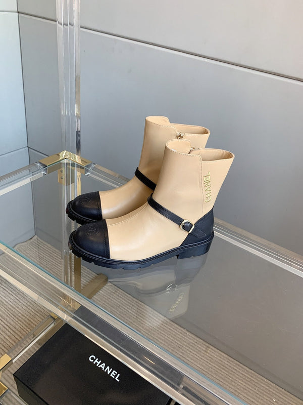 Stivaletti con cinturino anteriore CC 35mm Nero Beige Pelle di pecora 464552