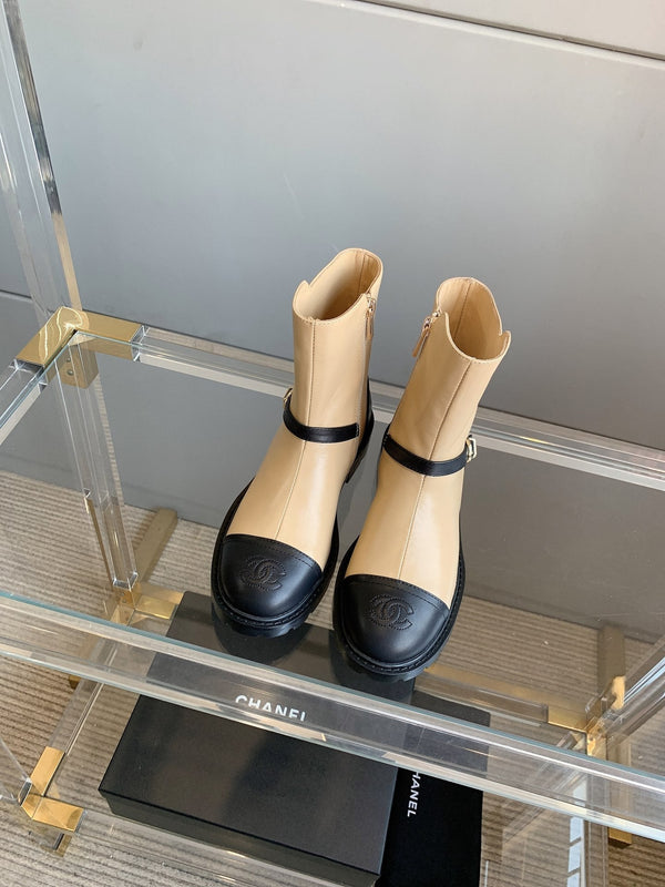 Stivaletti con cinturino anteriore CC 35mm Nero Beige Pelle di pecora 464552