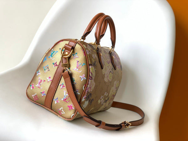 LV Speedy Bandoulière 25 Gold Floral Pattern Leather GHW