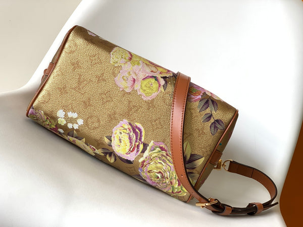 LV Speedy Bandoulière 25 Gold Floral Pattern Leather GHW