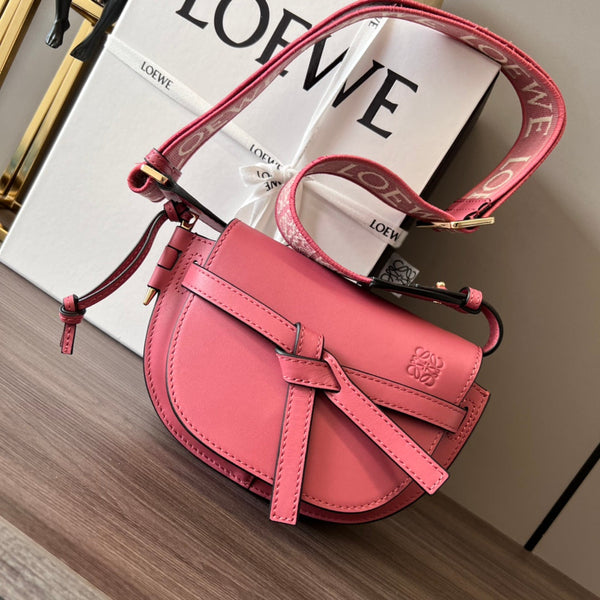 Borsa Mini Gate Dual in morbida pelle di vitello e pelle liscia jacquard rosa