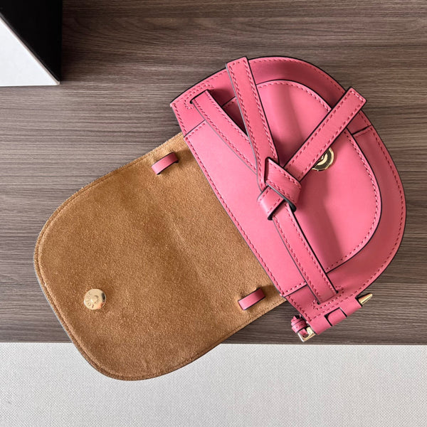 Borsa Mini Gate Dual in morbida pelle di vitello e pelle liscia jacquard rosa