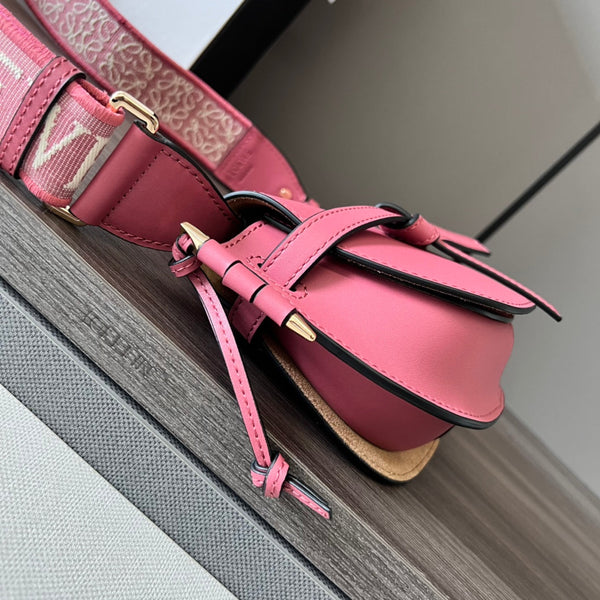 Borsa Mini Gate Dual in morbida pelle di vitello e pelle liscia jacquard rosa