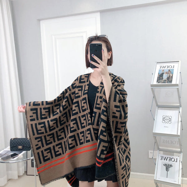 PONCHO FF 140 CM MARRONE CIOCCOLATO MISTO LANA E SETA NERA