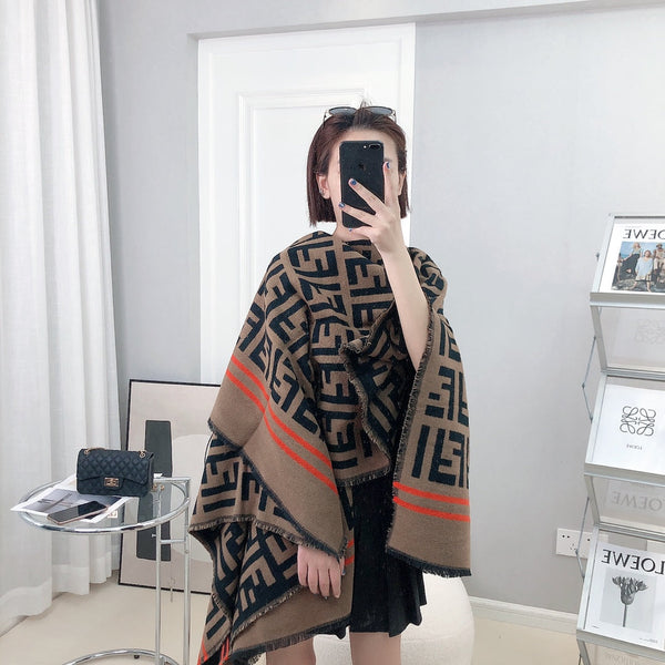 PONCHO FF 140 CM MARRONE CIOCCOLATO MISTO LANA E SETA NERA