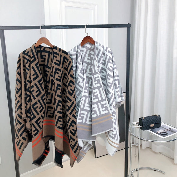 PONCHO FF 140 CM MARRONE CIOCCOLATO MISTO LANA E SETA NERA