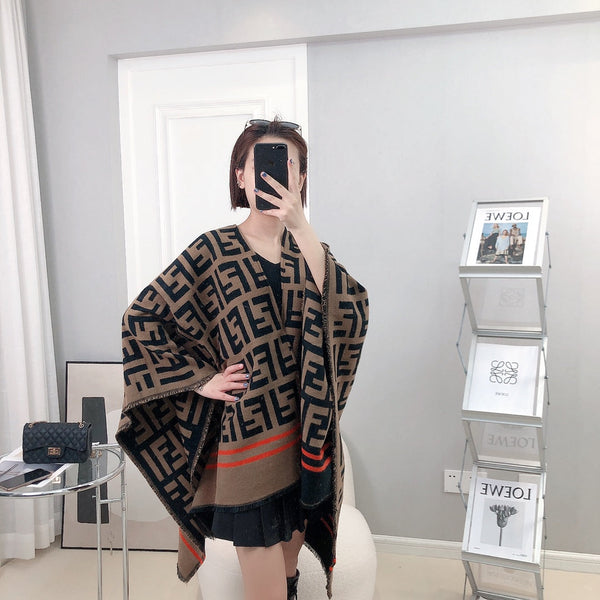 PONCHO FF 140 CM MARRONE CIOCCOLATO MISTO LANA E SETA NERA