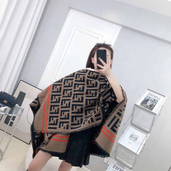 PONCHO FF 140 CM MARRONE CIOCCOLATO MISTO LANA E SETA NERA