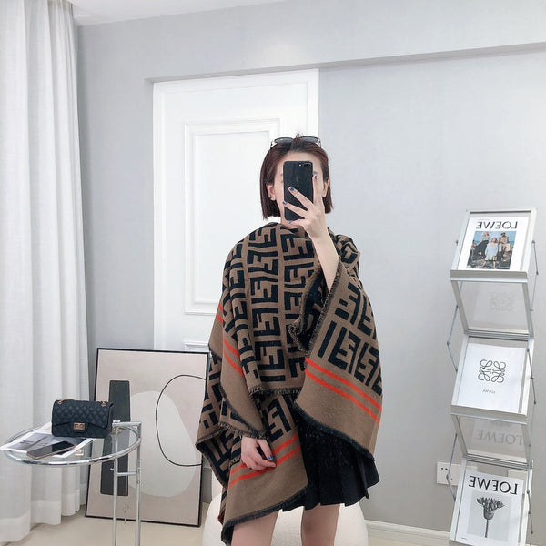 PONCHO FF 140 CM MARRONE CIOCCOLATO MISTO LANA E SETA NERA