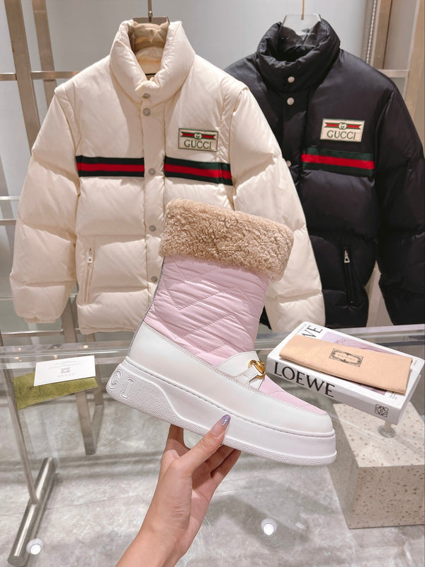 Gucci 2025 Botte Rose Blanc Beige Laine Nylon Cuir de veau 564677