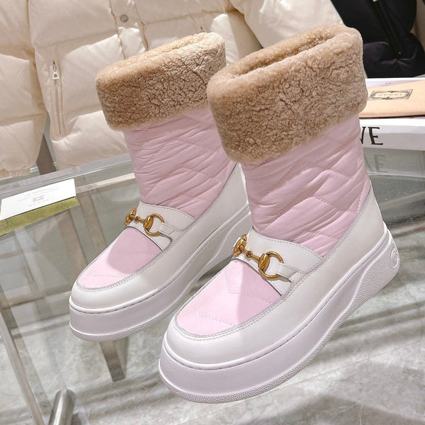Gucci 2025 Botte Rose Blanc Beige Laine Nylon Cuir de veau 564677