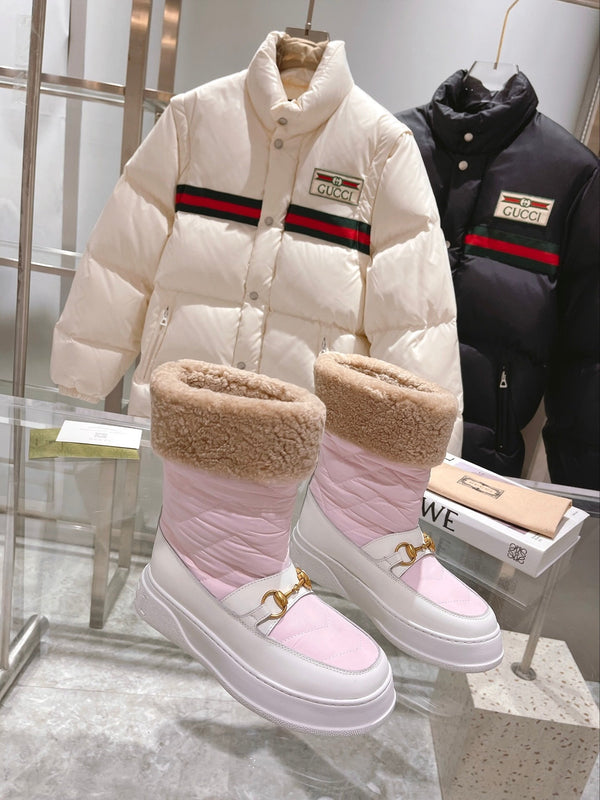 Gucci 2025 Botte Rose Blanc Beige Laine Nylon Cuir de veau 564677