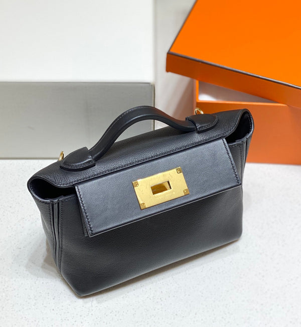 HM Mini 24 Sur 24 Bag 21cm Black Swift Cowhide Gold Hardware 250257