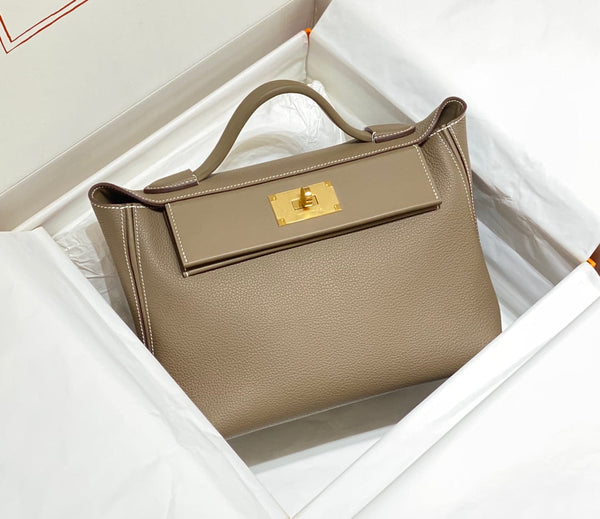 HM KELLY HANDBAG 29 KHAKI CALFSKIN