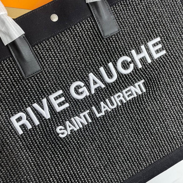 Rive Gauche Tote Black Canvas Leather Trim 286018