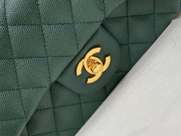 borsa con patta mini 20 cm blu scuro verde caviale hardware oro 
