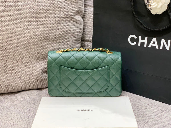 borsa con patta mini 20 cm blu scuro verde caviale hardware oro 