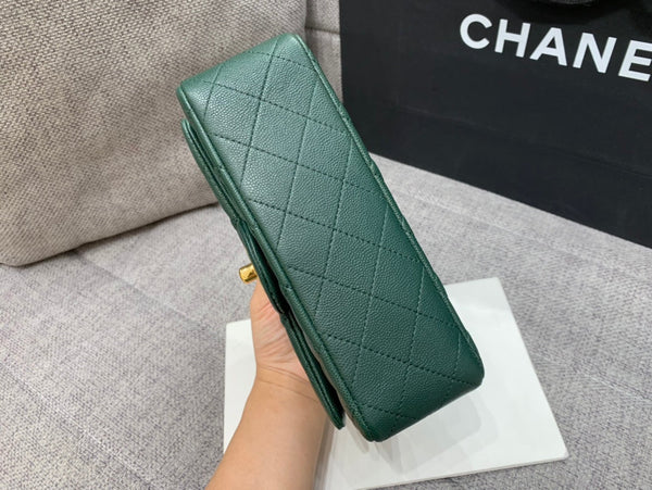 borsa con patta mini 20 cm blu scuro verde caviale hardware oro 
