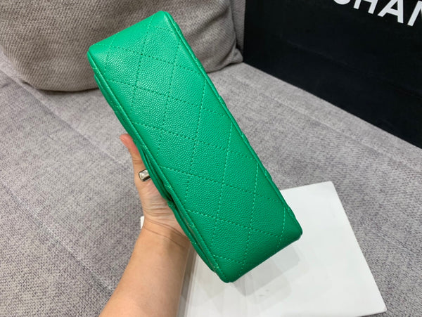 borsa con patta mini 20 cm verde scuro caviale hardware argento 