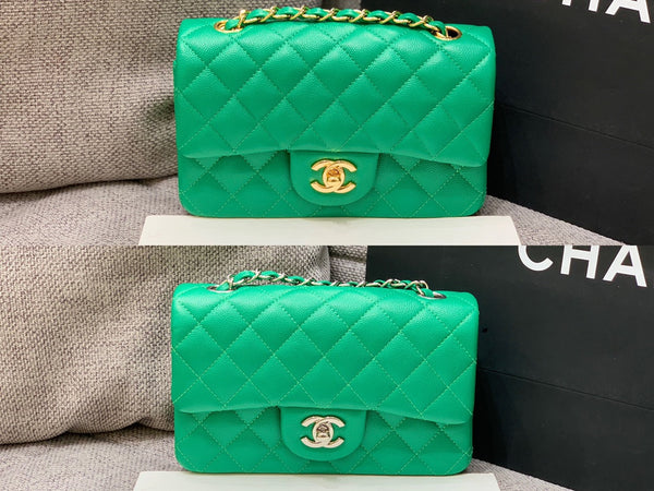 borsa con patta mini 20 cm verde scuro caviale hardware argento 