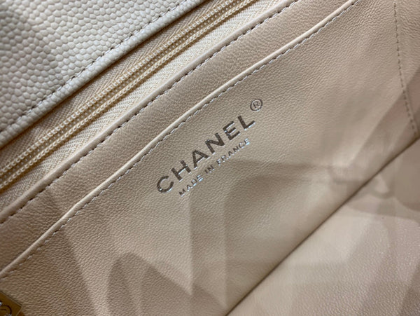 borsa con patta mini 20 cm beige caviale hardware argento 