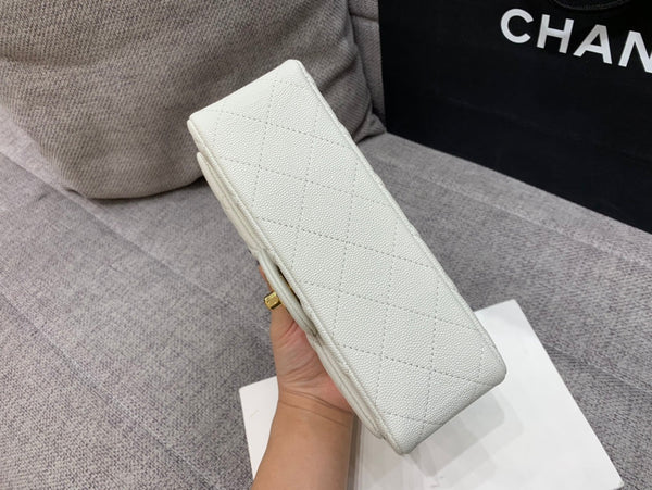 borsa con patta mini 20 cm caviale bianco hardware oro 