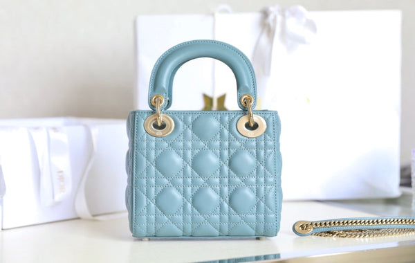 LADY 17 IN PELLE DI AGNELLO AZZURRO CIELO CON MOTIVO CANNAGE