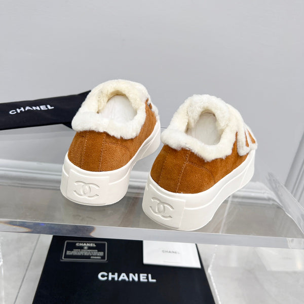 CC Sneaker Thick-Soled White Brown Suede Wool Lining Fleece