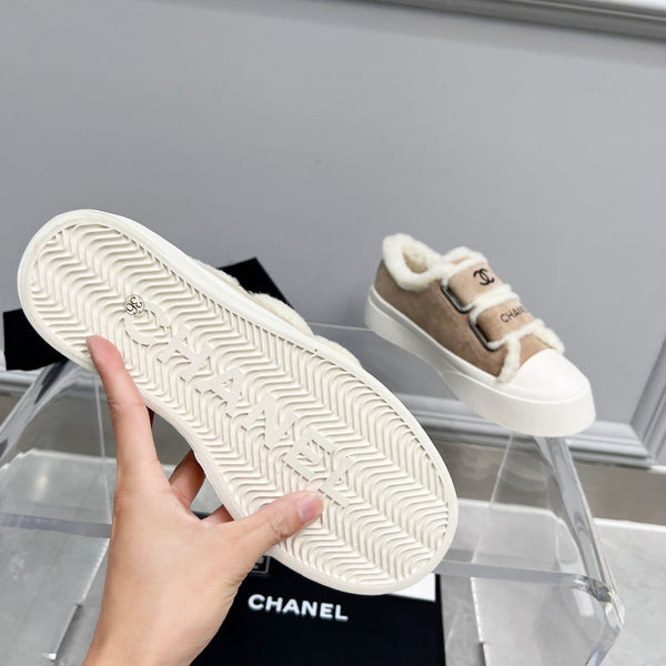 CC Sneaker Thick-Soled White Beige Suede Wool Lining Fleece