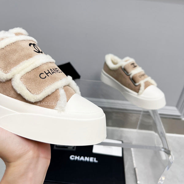 CC Sneaker Thick-Soled White Beige Suede Wool Lining Fleece